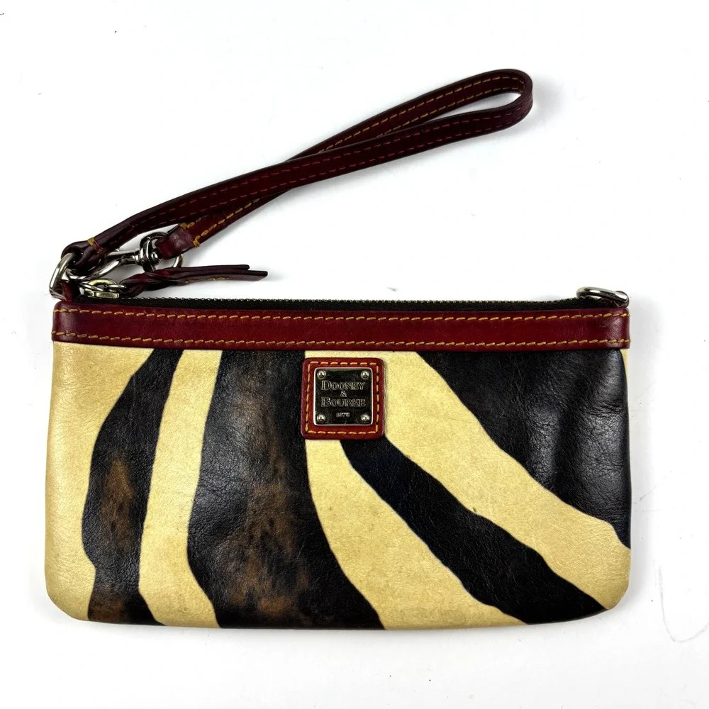 Dooney & Bourke Wristlet Women Small Zebra Tan Red Leather Clutch Bag